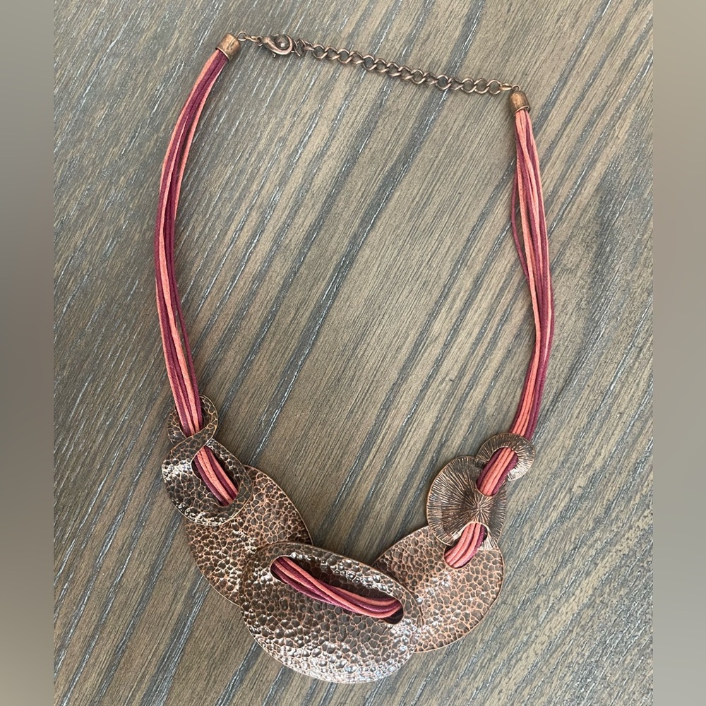 Handcrafted Copper Statement Necklace With Coral … - image 1